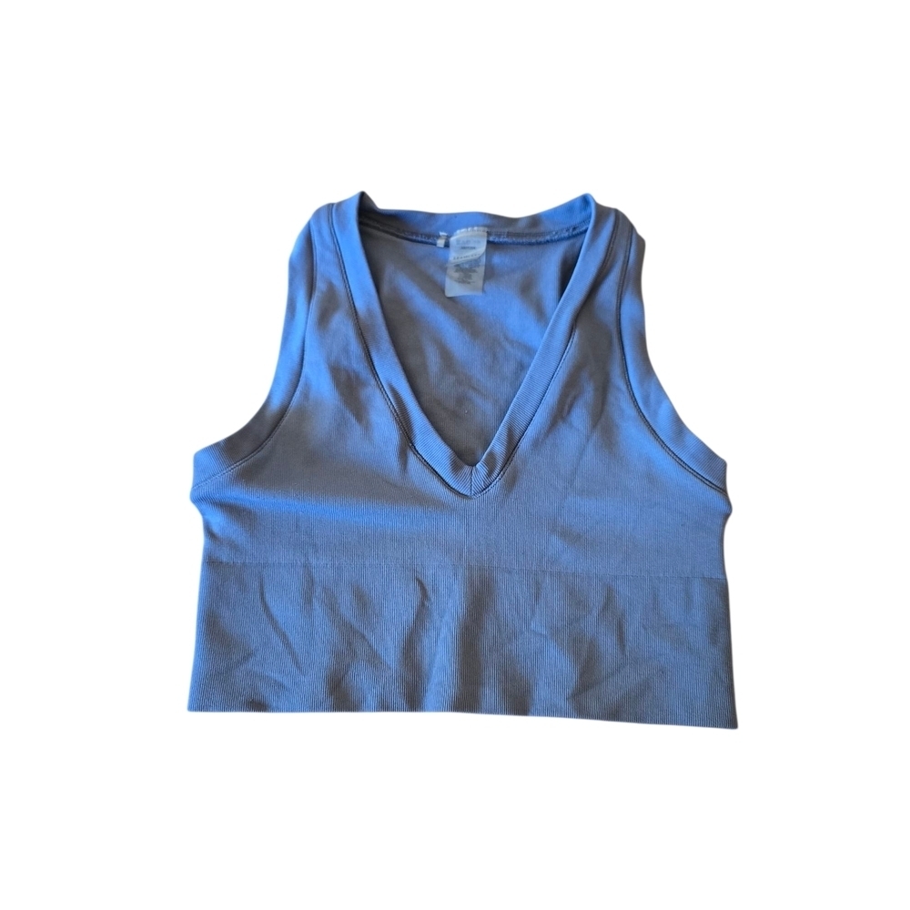 Aritzia Sky Blue V-Neck Seamless Ribbed Crop Top Size L